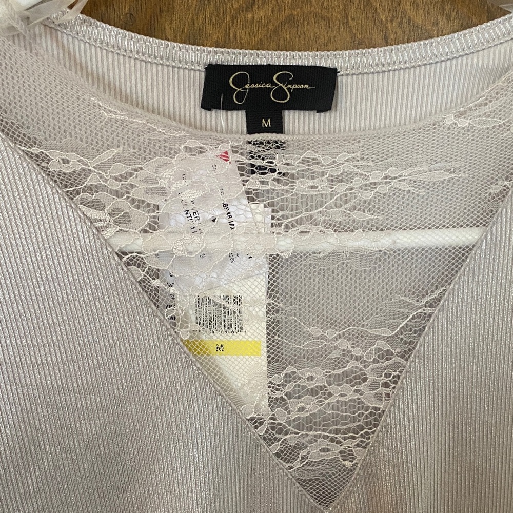 Jessica Simpson Silver Lace Accent Top